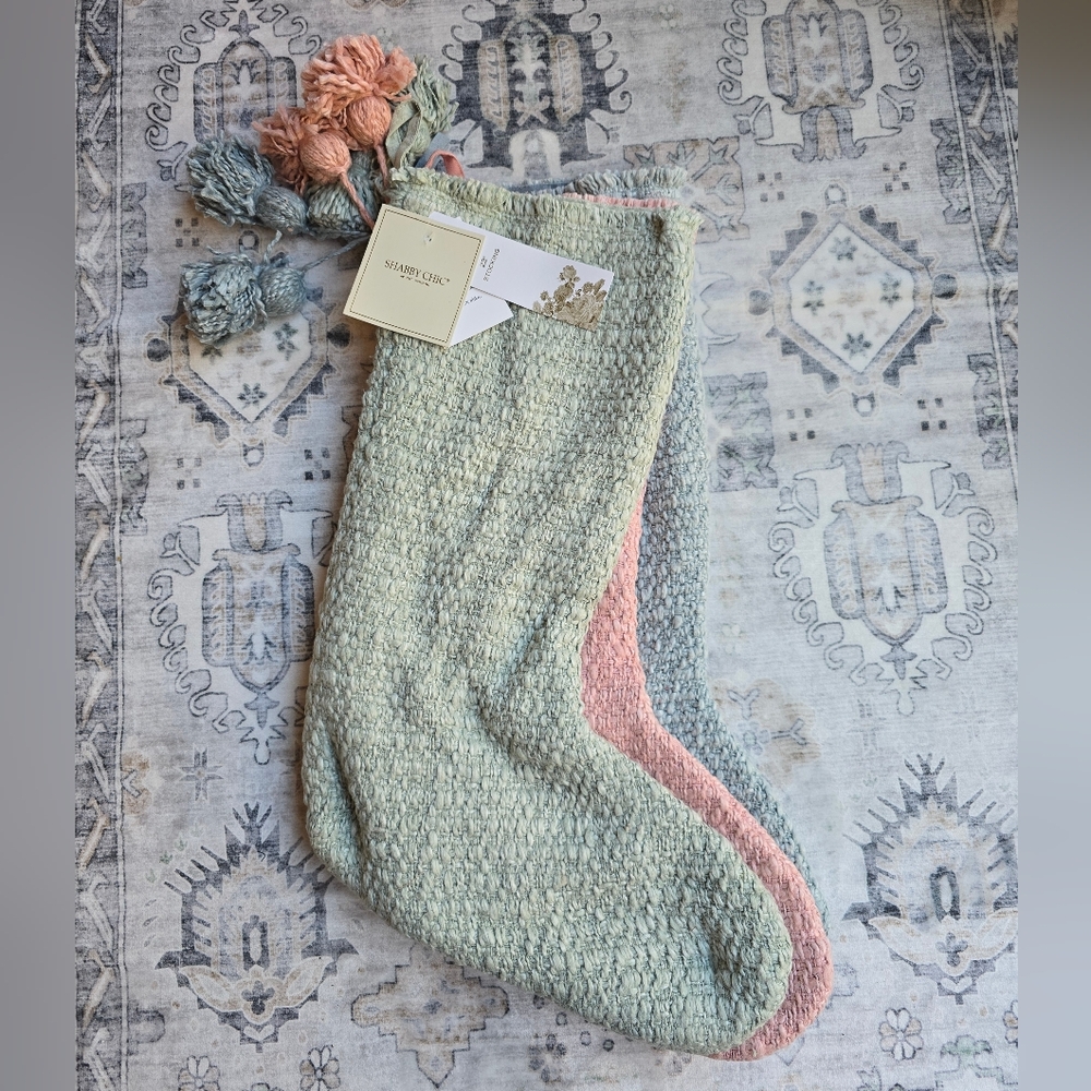 🆕🎄Set of 3! Knit Christmas Stockings in Mint Sage Green Dusty Blue Dusty Pink